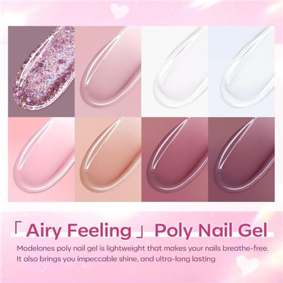 Poly Nail Gel Kit 8 Rosy Pink Colors with 48W LED Nail Lamp Poly Extension Gel - Picture 4 of 8
